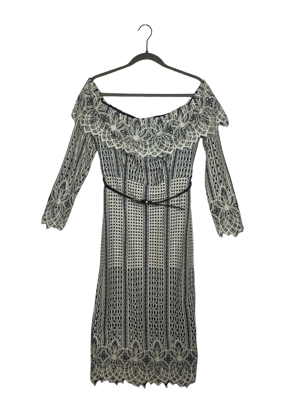 VENUS Lace Midi Dress Blue With White/Off White Lace Overlay Size 10